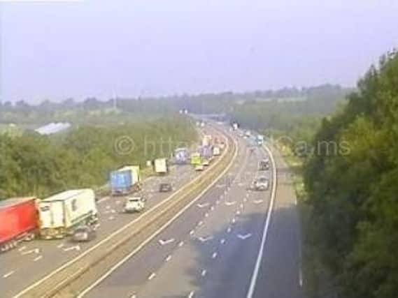 The vehicle has caught fire on the M6 southbound near Lancaster Services