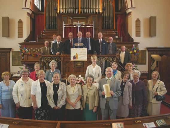 Rev Michael Storr (front, fourth right) celebrates 60 years as organist and choirmaster at  Chorley United Reformed Church
