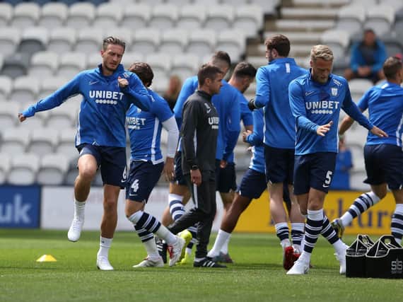 The Preston squad warm-up before the game against Southampton