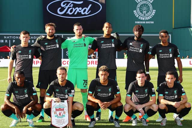 Andrew Lonergan and the Liverpool team ahead of the game against Sevilla in Boston