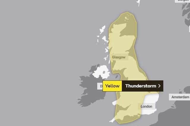 The Met Office has issued a yellow weather warning for thunderstorms between 6pm today and 9am on Wednesday