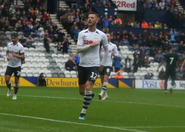Preston North End's Paul Gallagher celebrates scoring his side's second goal from the penalty spot