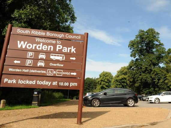 The entrance to the main car park at Worden Park