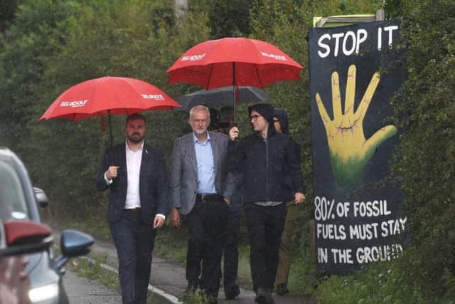 Jeremy Corbyn at Cuadrilla's Preston New Road site on July 30 (JPIMedia)