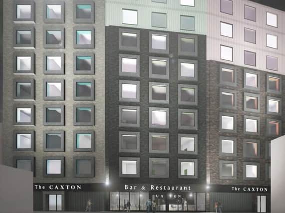 A computer-generated image of the hotel, named The Caxton after and inspired by printing pioneer William Caxton