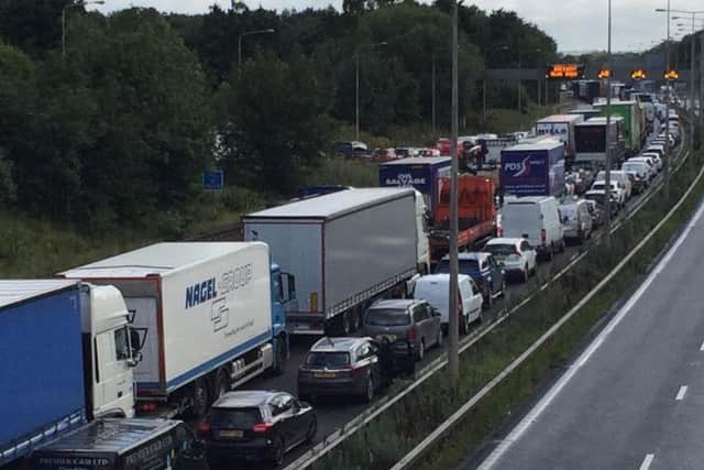 Queues on the M6 northbound after police had reopened the carriageway.