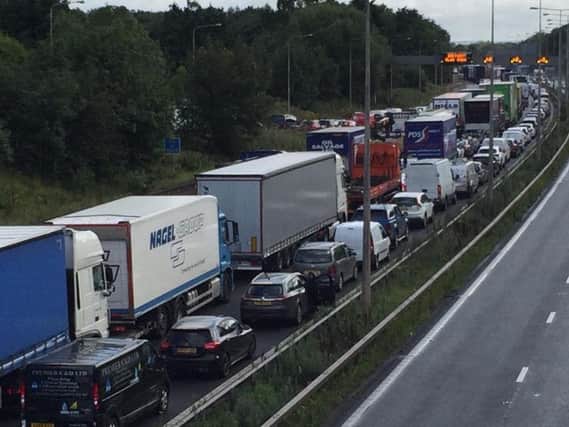 Queues on the M6 northbound after police had reopened the carriageway.
