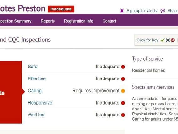 The CQC rating for Heathcotes Preston in Albert Road, Fulwood