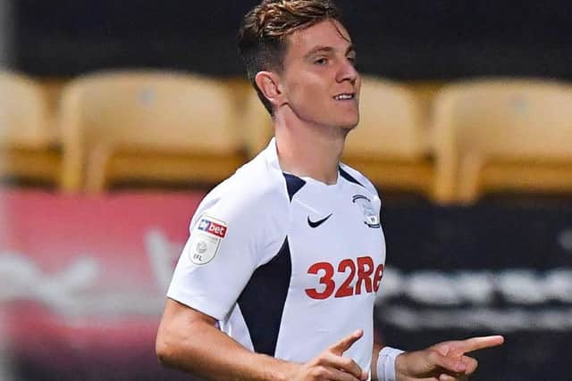 Josh Harrop celebrates scoring PNE's fourth goal at Bradford City