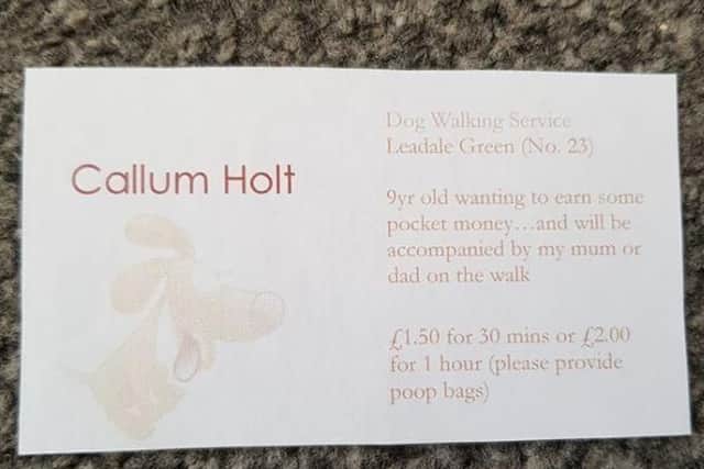Callum helped his mum design his new business card.