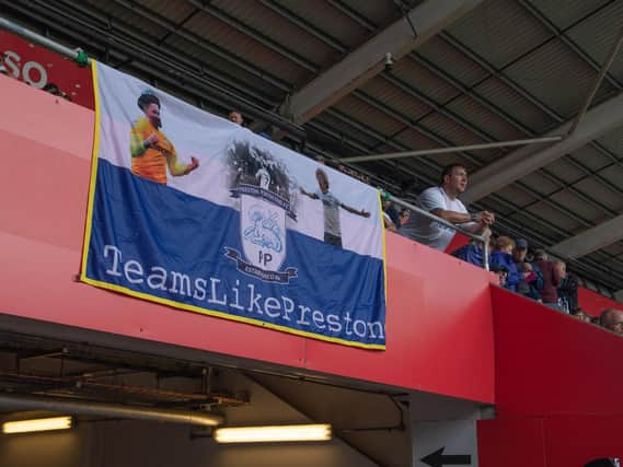 A PNE flag in the away end at the Liberty Stadium