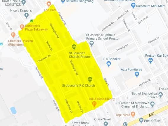 The area highlighted in yellow is under a dispersal order.
