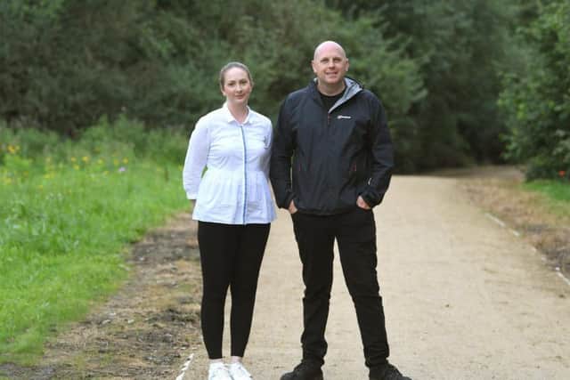 Julie Powell and Simon James on the South Ribble Green Link pathway.