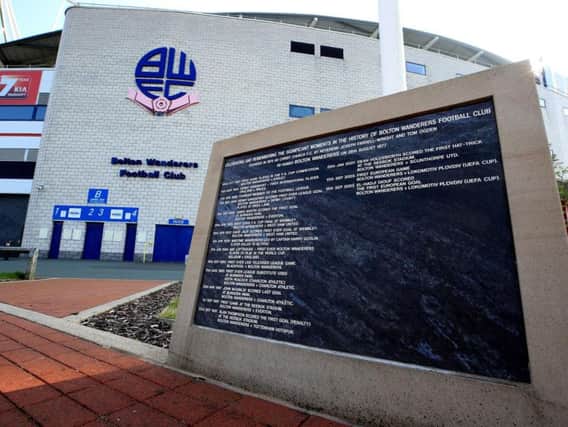 A plaque outside at the University of Bolton Stadium