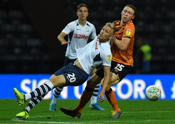 Battling for the ball with Hull City's Matthew Pennington on Tuesday