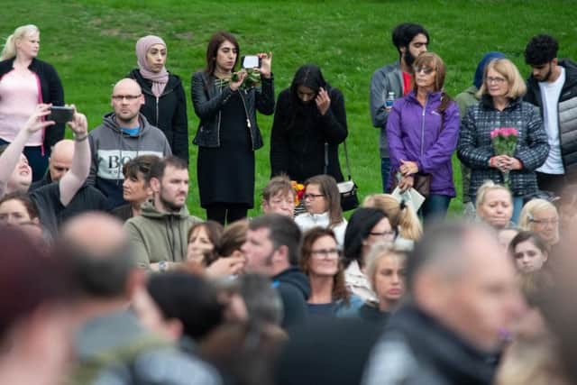 Crowds gathered last night.