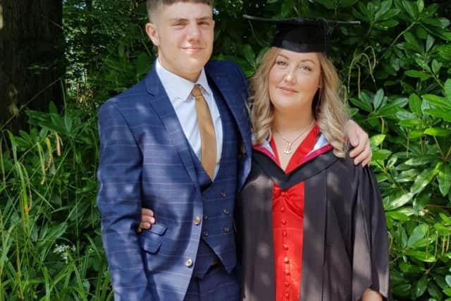 Laura McManus, who graduated at Lancaster Universitys Medical School, pictured with her son Byron, 13.