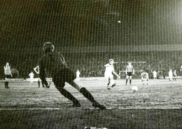 Alex Bruce scores from the penalty spot against Colchester in 1978