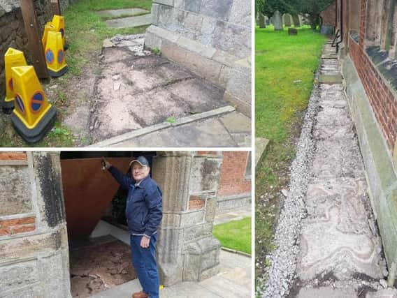 Churchwarden at St Michaels and All Angels Church, Jock Davidson, shows off the damaged caused (Photos: JPIMedia)
