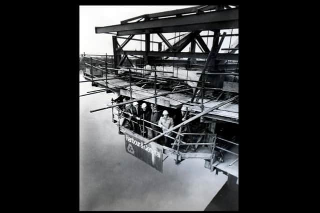 Engeneering experts view the main span from the north bank on the Presto dock estate to the south bank near Penwortham