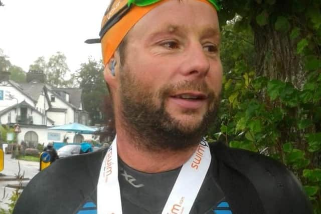 Jon Gibirdi after his epic swim across Windermere