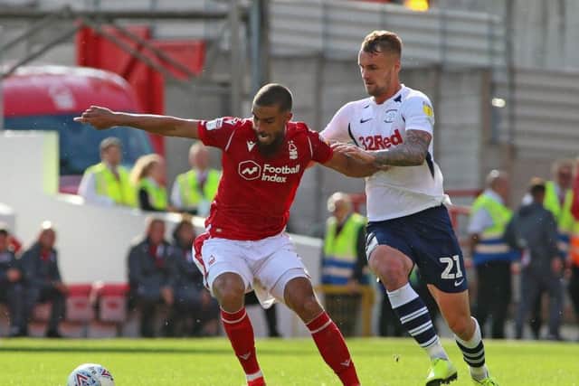 Patrick Bauer in action for PNE at Nottingham Forest