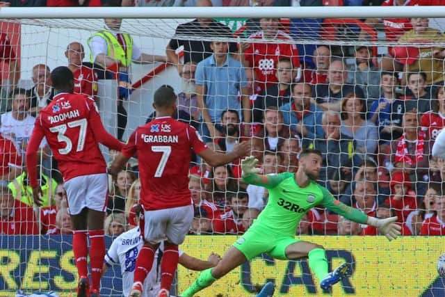 Albert Adomah scores Nottingham Forest's equaliser against PNE