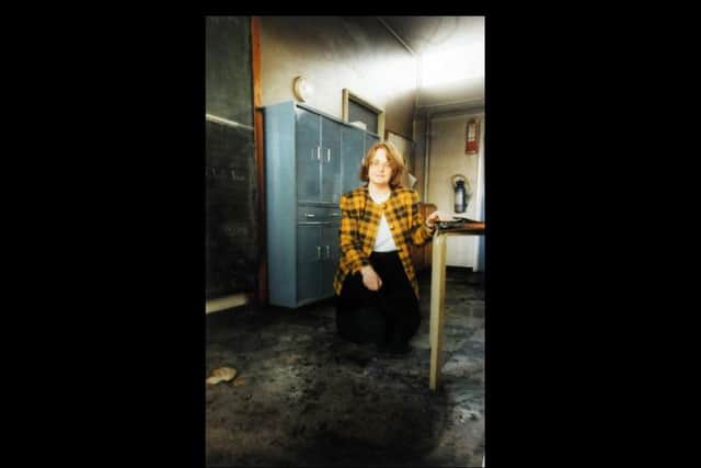 Deputy head Joan Fitzgibbon at the scene of a fire at the school, after arsonists broke in through a window