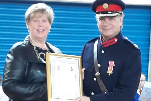 Linda Schofield with the High Sheriff of Lancashire