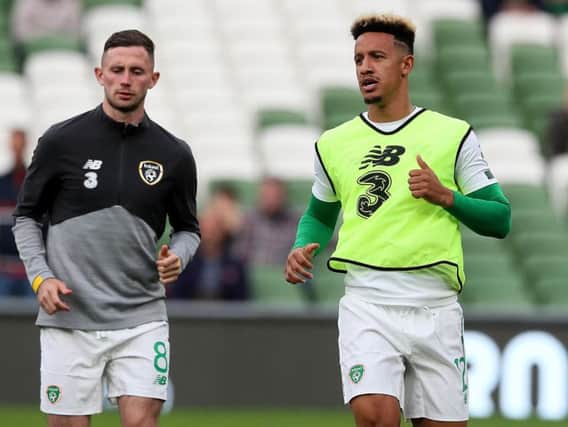 Alan Browne and Callum Robinson warm-up ahead of Republic of Ireland's game with Switzerland in Dublin last week