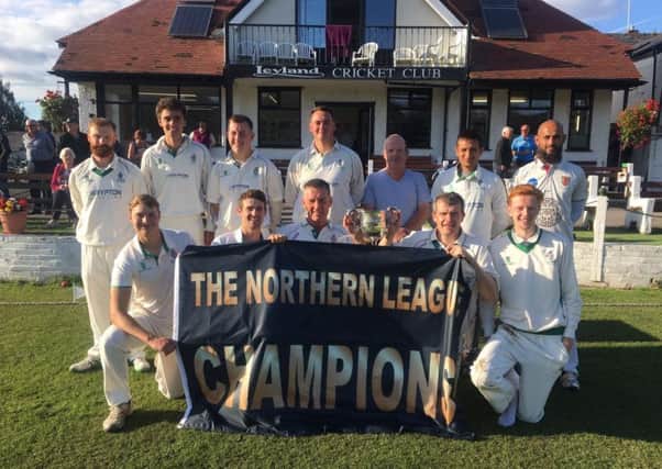 Leyland celebrating their title victory at the weekend (photo courtesy of @LeylandCC)