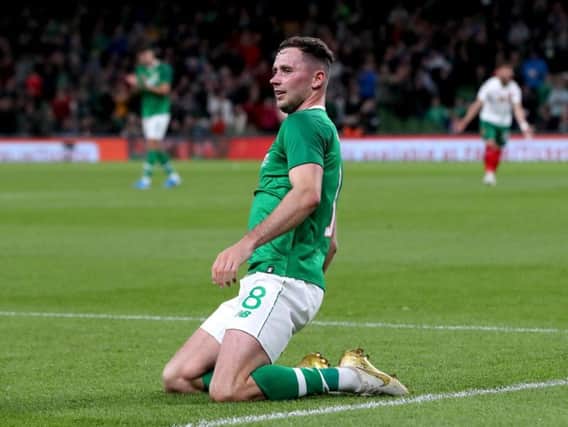 Alan Browne after scoring for the Republic of Ireland against Bulgaria
