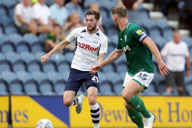 Preston winger Tom Barkhuizen in action against Sheffield Wednesday in August