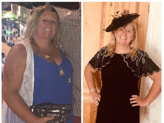 Woman of the Year Lorraine McIntyre, before and after her four stone weight loss. She is pictured on the left in Portugal two years ago when she was size 18-20. Lorraine is now size 10 and heading back to the same holiday resort next fortnight.