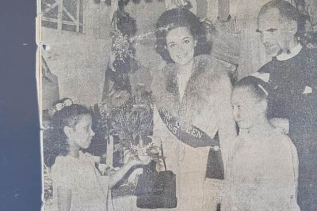 Shakila Kader (far left) presenting flowers to a beauty queen, as photographed by Lancashire Post in December 1965