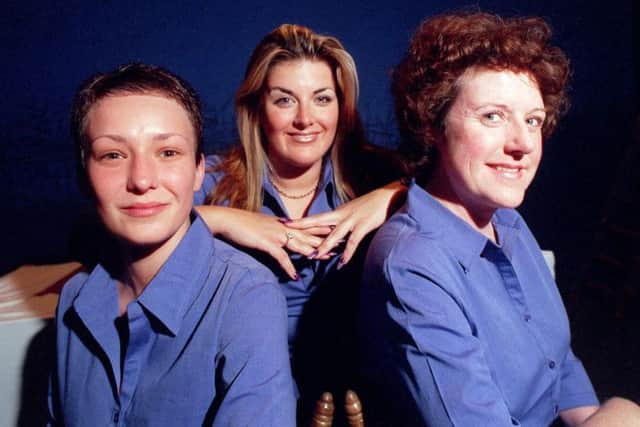 TV star Jodie Prenger, centre, with Zoe Duffin   and Liz Ritson in Shakers in 1999