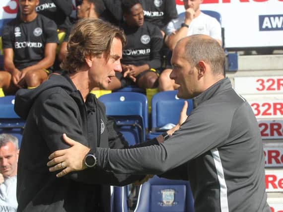 Preston manager Alex Neil with Brentford head coach Thomas Frank