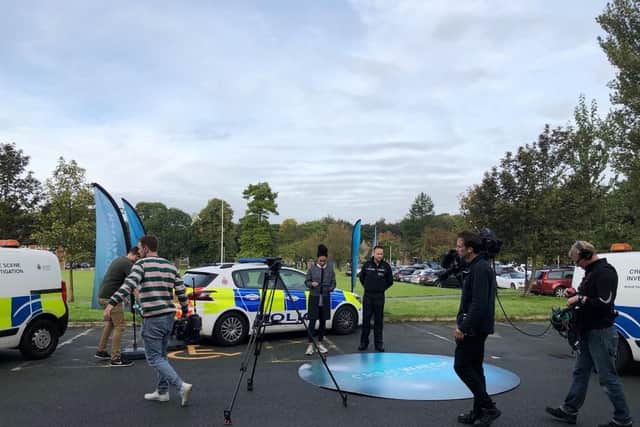 Presenter Michelle Ackerley on the scene at Lancashire Police HQ in Hutton where Crimewatch will broadcast live at 9.15am on BBC One.