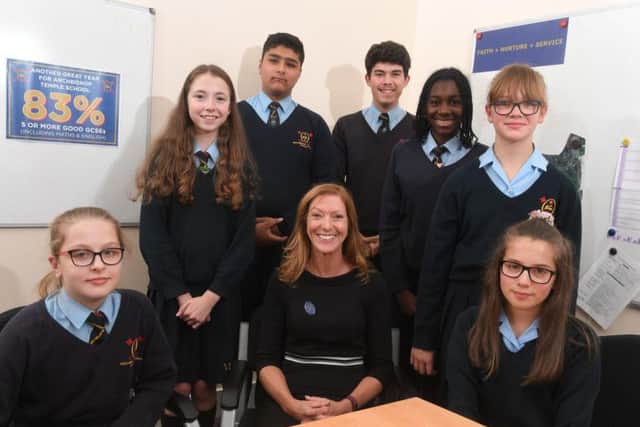 Mrs Siddle with pupils at Archbishop Temple High School.