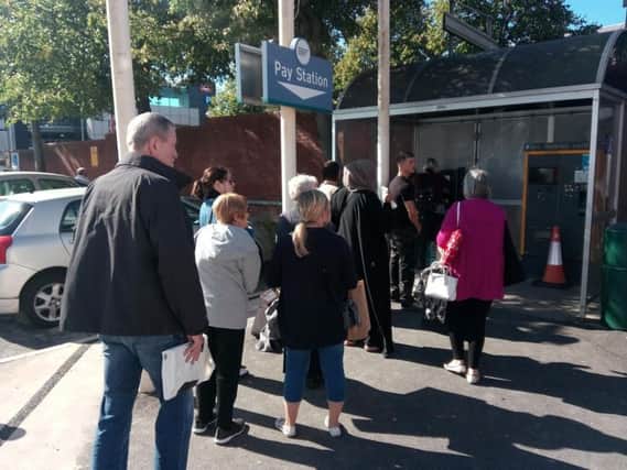 Shoppers have been queuing at the new cash-less pay machines at Fishergate Centre car park today (September 20)