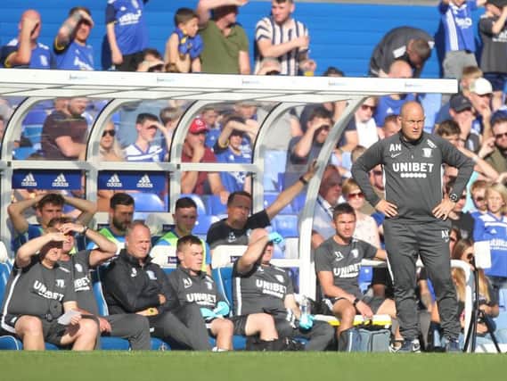 Preston manager Alex Neil watches on the technical area at Birmingham
