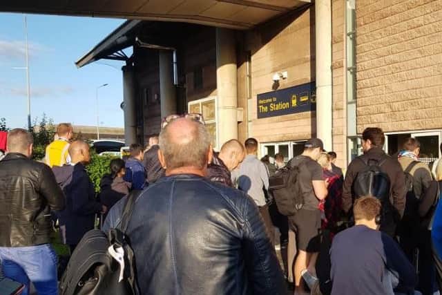 Passengers were twice evacuated from the train station at Manchester Airport this morning due to a 'suspicious package'. Credit: @WeatherJunkie85