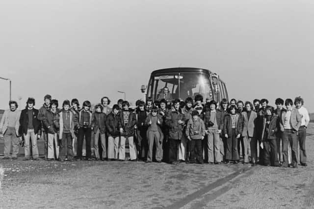A typical overnight train spotting coach trip line up, circa 1978 on a visit to South Wales.