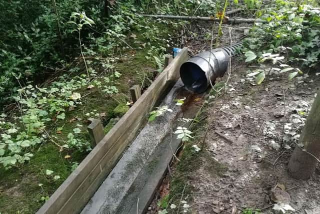 Surface water flows down this gully
