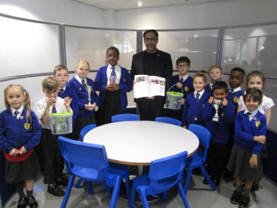 Eldon Primary School pupils have been showing  former pupil Coun Pav Akhtar what they are doing to help save the planet.