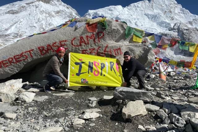 An Inspire Youth Zone flag at Everest Base Camp