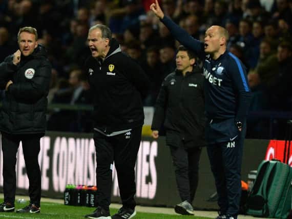Preston boss Alex Neil and his Leeds counterpart Marcelo Bielsa at Deepdale