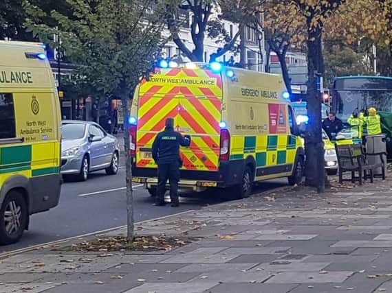 A man has died after being hit by a bus shortly at around 8.10am this morning in Lord Street, Southport. Pic: Tim Johnson, Qlocal Southport