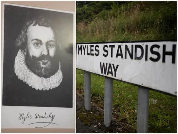 A portrait of Myles Standish and Myles Standish Way (Images: Chorley Council)