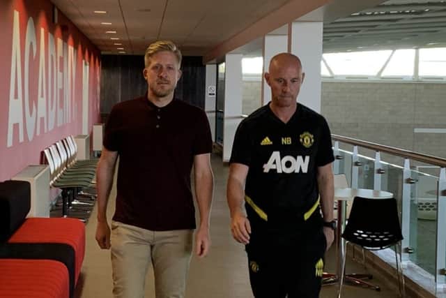 Manchester United head of first team development Nicky Butt (right) and head of academy Nick Cox